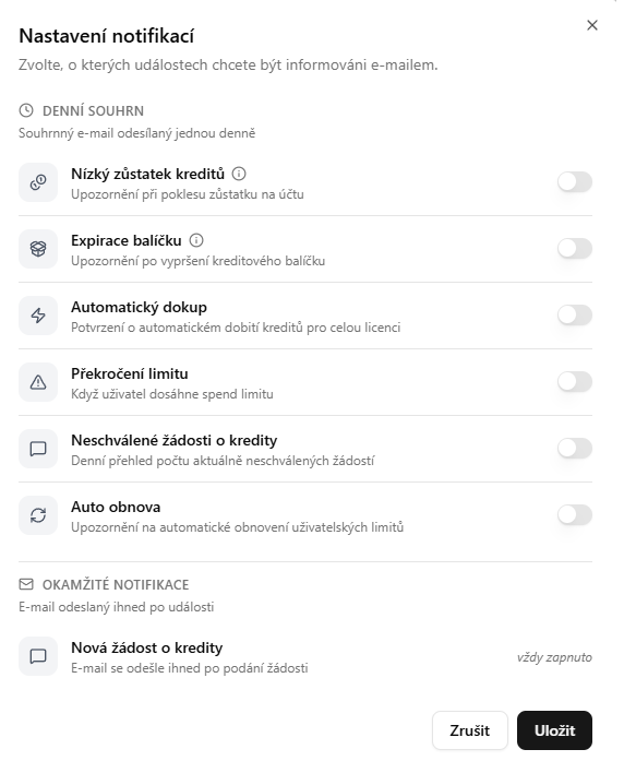 Nastavení notifikací
